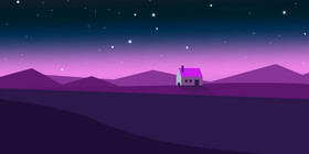 紫色夜色星空渐变山坡房屋背景
