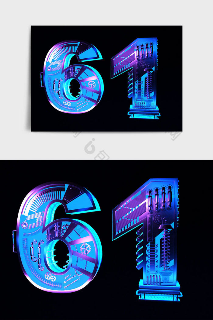 蓝紫色金属机械风格61主题C4D艺术字