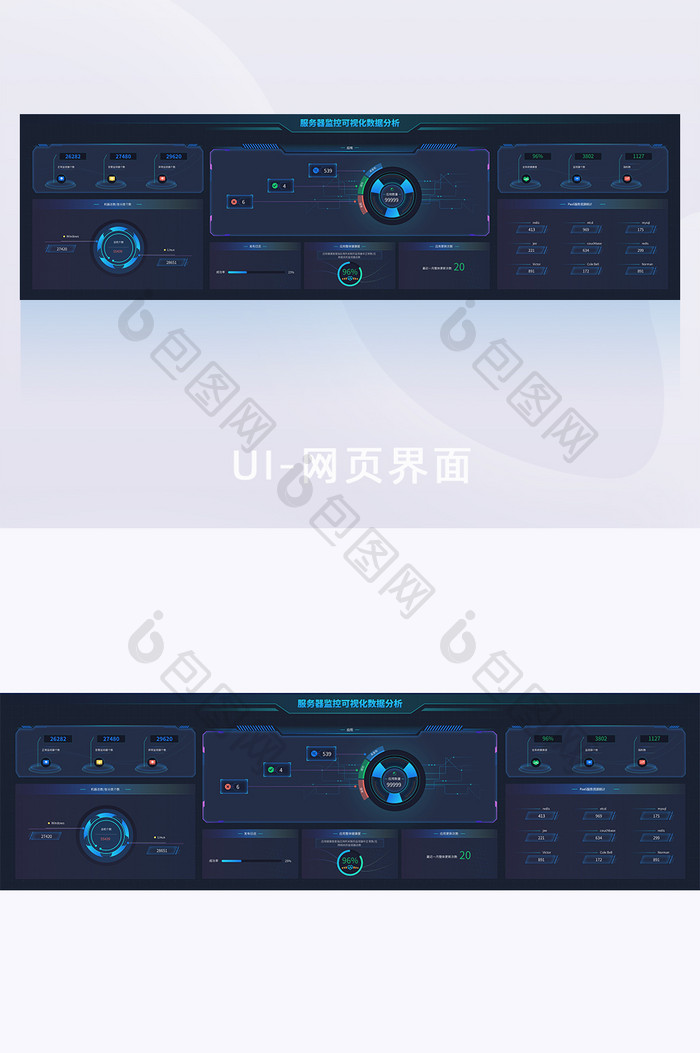 深色科技机房服务器监控可视化数据UI界面