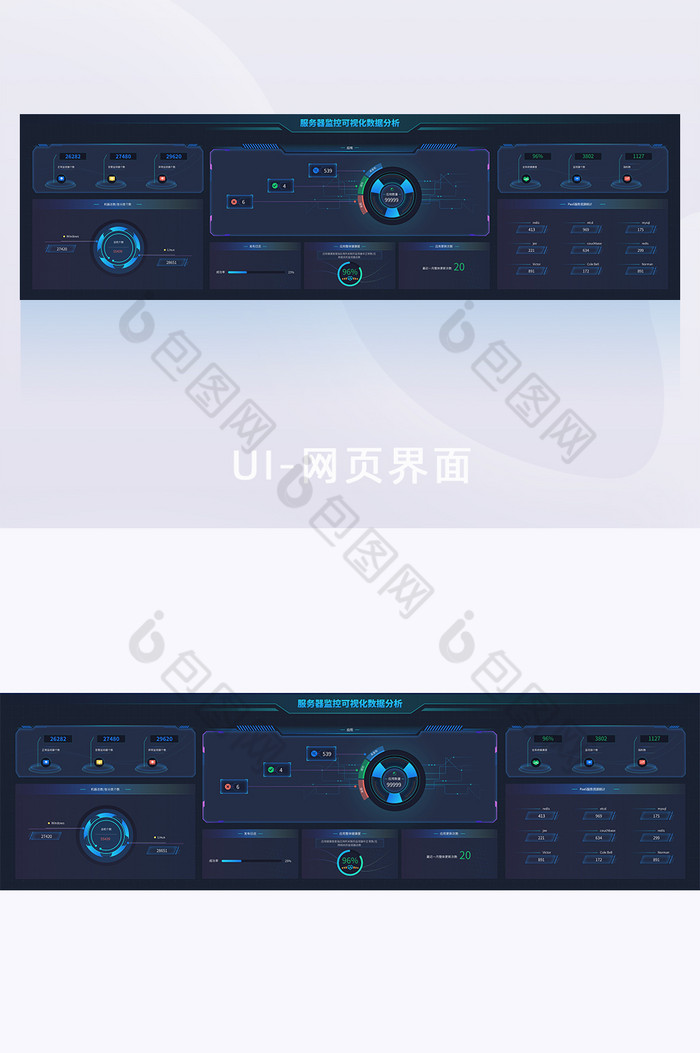 深色科技机房服务器监控可视化数据UI界面图片图片