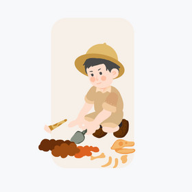 米黄色手绘卡通考古小男孩动图gif