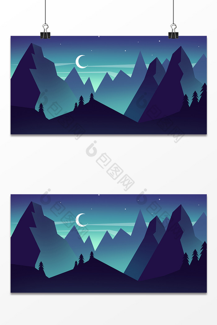 浪漫夜色群山环绕月色图片图片