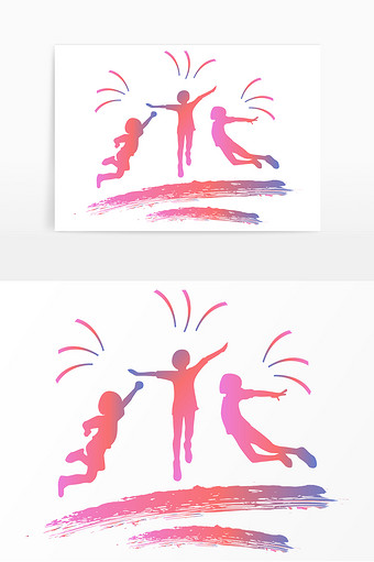 六一儿童节小孩剪影