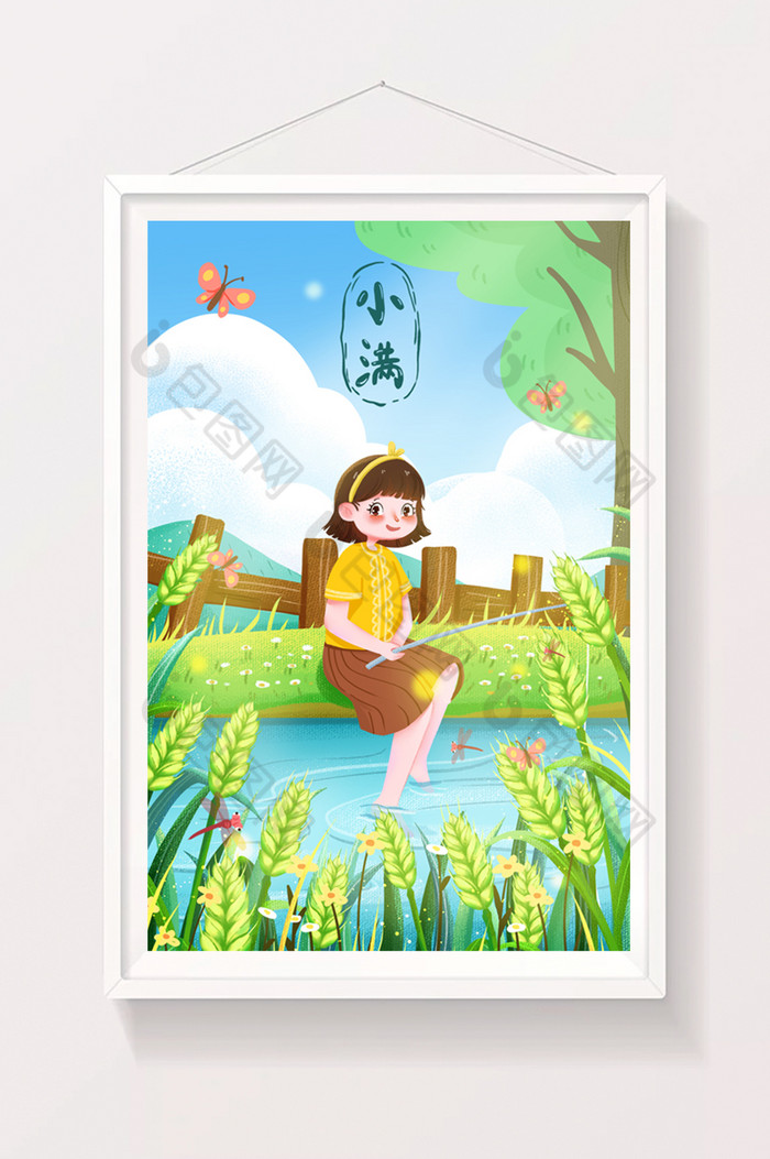 小满夏天河边女孩悠闲麦子微风插画图片图片
