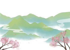 水墨山水花枝山水画