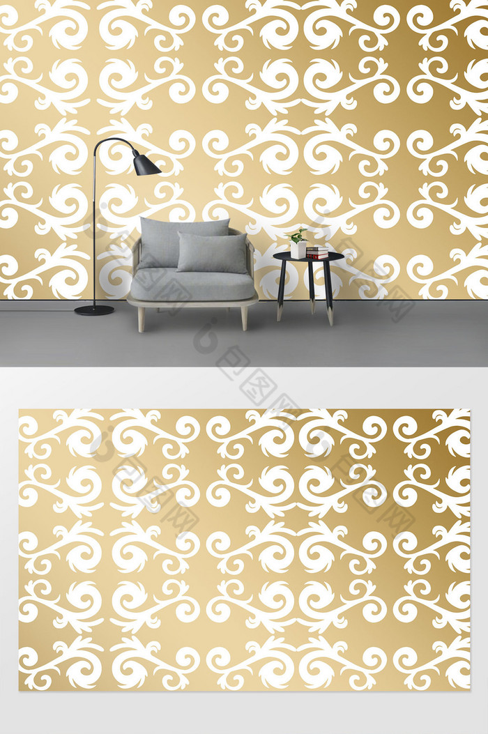 金色现代风格欧式花纹墙纸背景墙图片图片