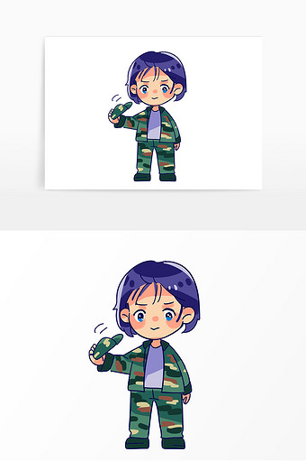 卡通手绘军训迷彩服学生