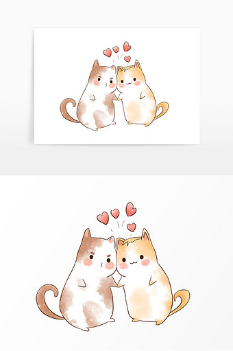 卡通手绘情侣动物猫咪