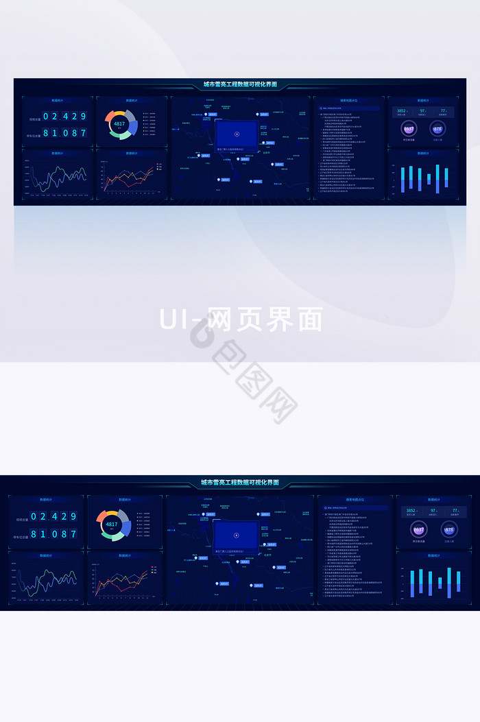 深色城市雪亮工程可视化大数据UI网页界面图片