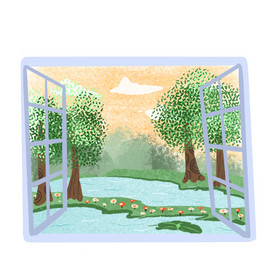 窗外花草树木风景图片