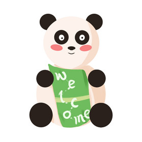 熊猫举牌热烈欢迎