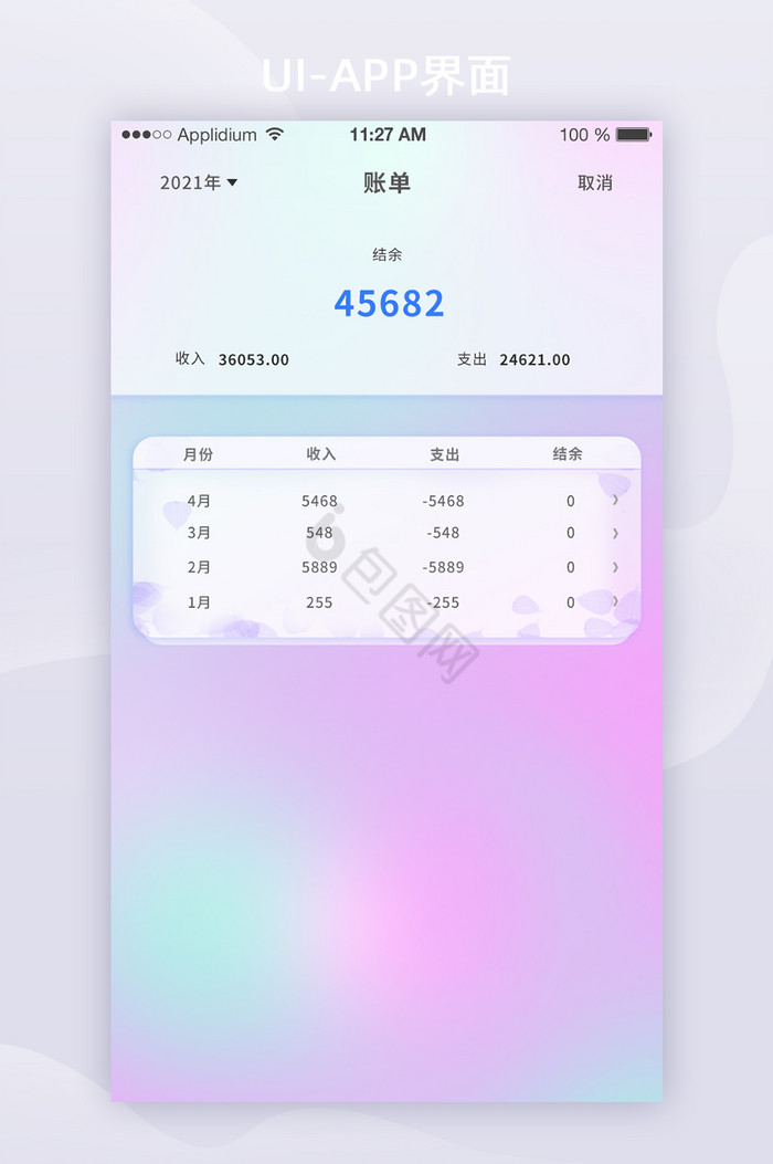 2021简约记账APP毛玻璃拟态风格图片