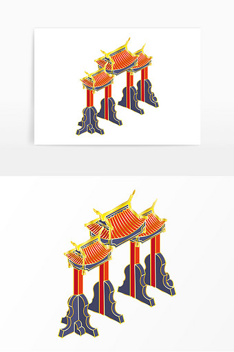2.5d视角中国牌坊元素