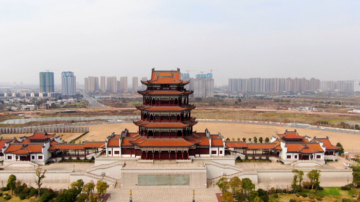 航拍湖南湘潭万楼历史古建筑