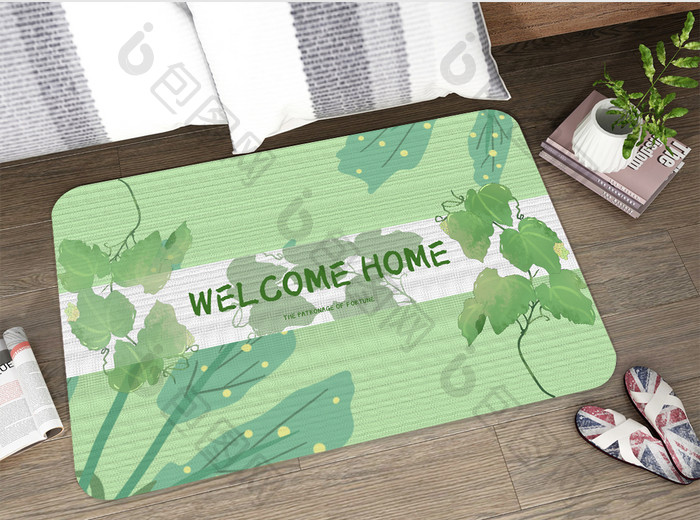 绿色小清新植物卡通地毯