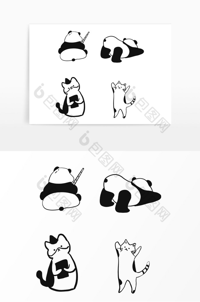 线描小动物熊猫猫咪图片图片