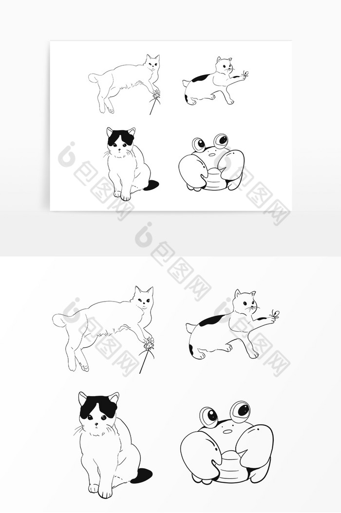 线描小动物青蛙猫咪图片图片