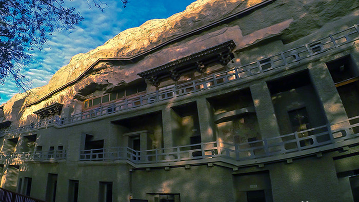 震撼的敦煌莫高窟427窟崖壁延时摄影素材