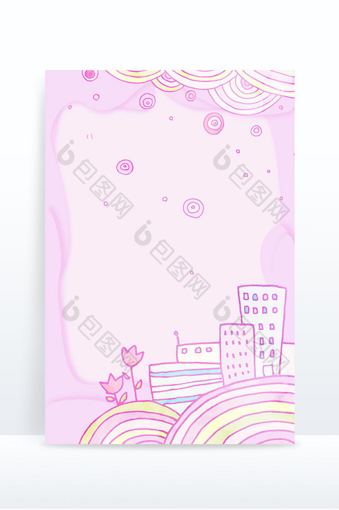 粉色梦幻卡通城堡糖果色背景