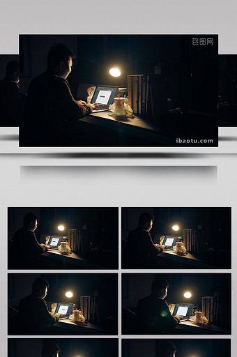 4K实拍青年深夜电脑加班文件视频素材图片