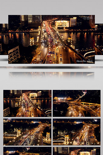 4k航拍城市大桥晚高峰车流交通缓慢行驶图片