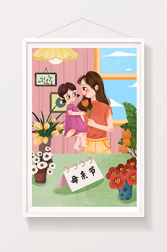 红色温馨扁平风庆祝母亲节插画图片