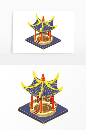 阴森恐怖建筑阴天凉亭亭子插画二十四节气处暑西瓜亭子荷花柳树云雾山