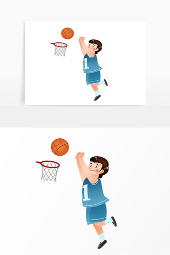 卡通男孩投篮打篮球