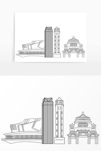 线描重庆城市地标建筑