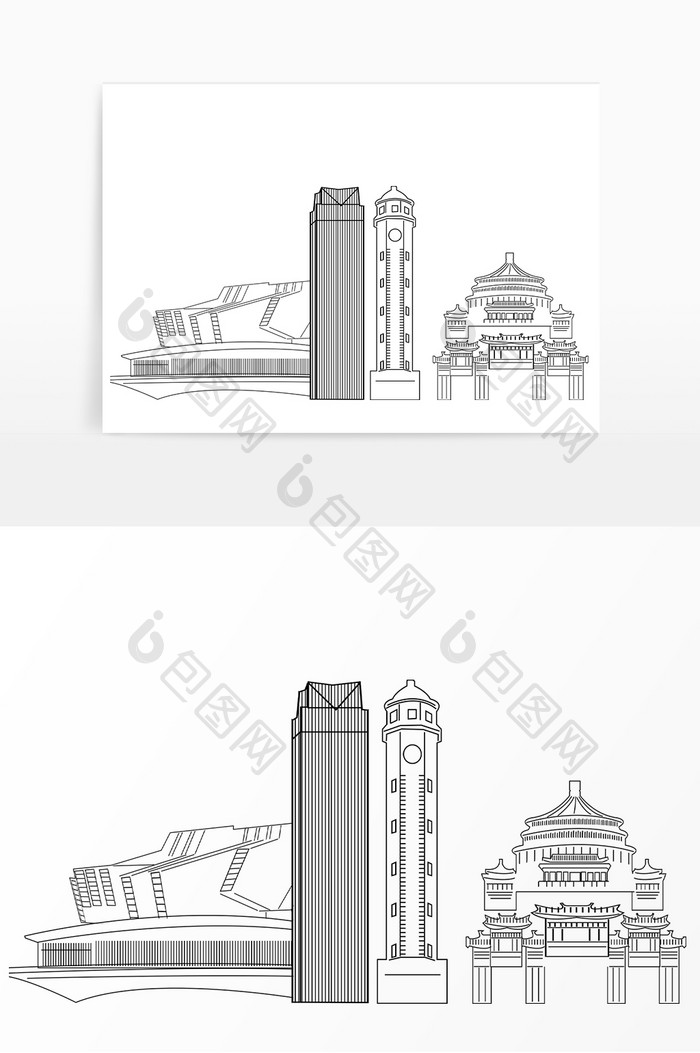 线描重庆城市地标建筑