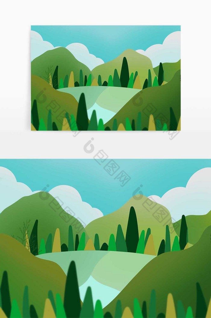 极简芒种湖面树木山云彩蓝天风景图片图片