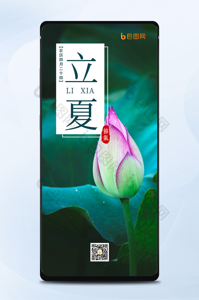 荷花苞朵中国传统二十四节气立夏手机海报图片图片