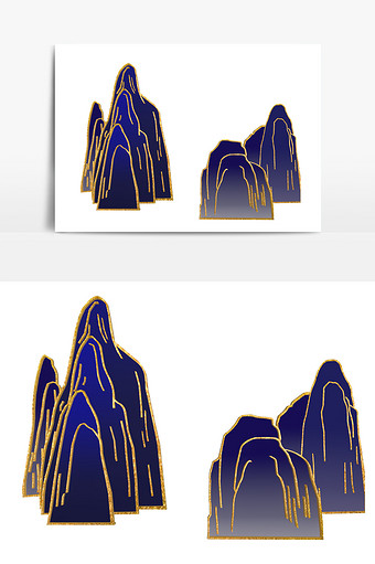 国风鎏金重墨山水C4D元素图片