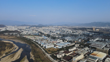 浙江丽水水阁工业区蓝天全景航拍