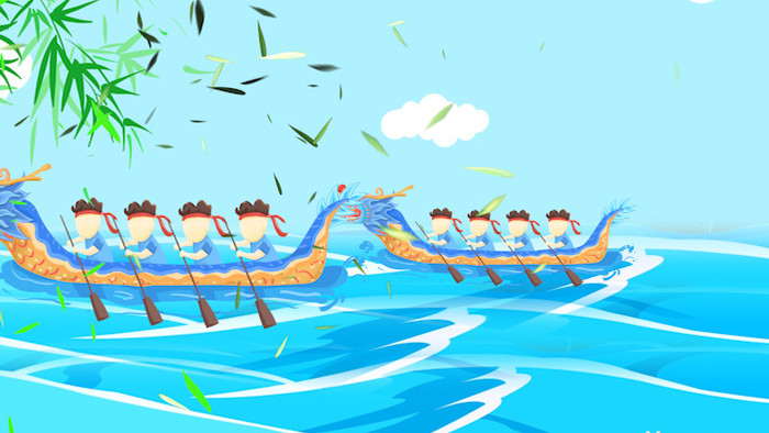 中国传统卡通端午节龙舟背景视频