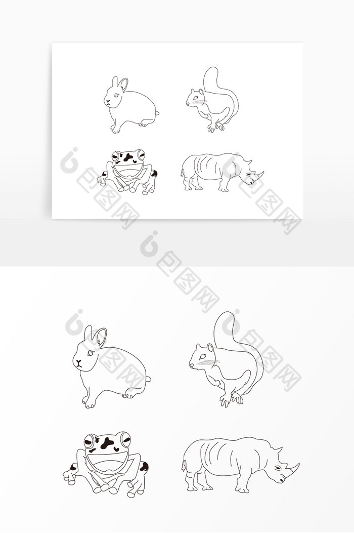 线描动物兔子松鼠青蛙图片图片
