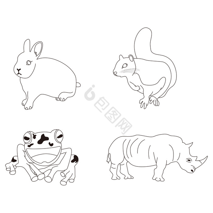 线描动物兔子松鼠青蛙图片
