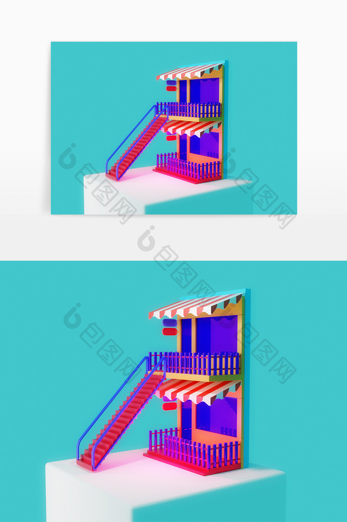 c4d店铺卡通立体模型元素