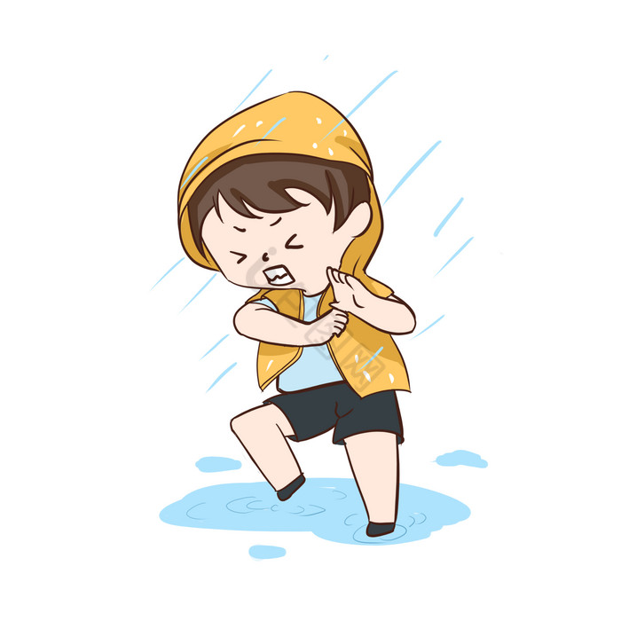 下雨暴雨淋雨男孩png下载-包图网