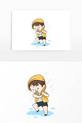 下雨暴雨淋雨男孩