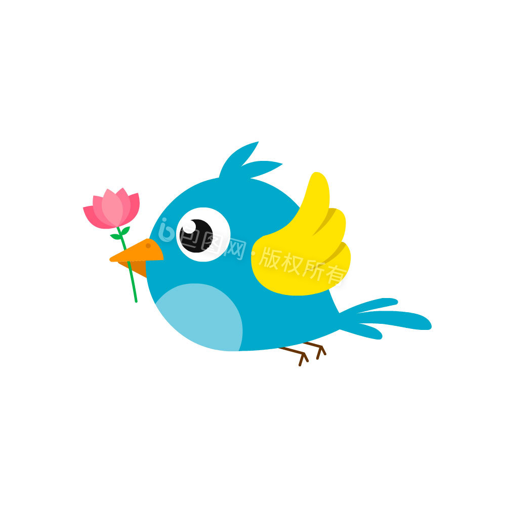 卡通叼着花的小鸟飞行动图GIF图片