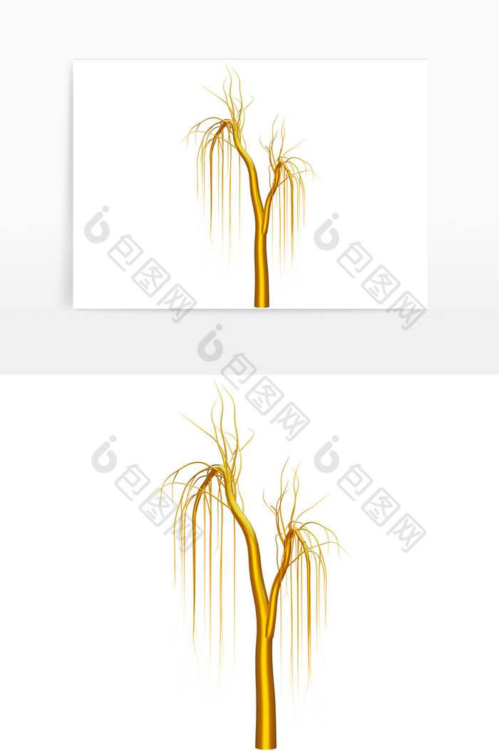 c4d黄金垂叶树干立体免扣模型