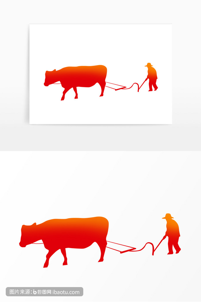 耕作劳作犁地老牛剪影,包图网,图片,素材,模板,免费