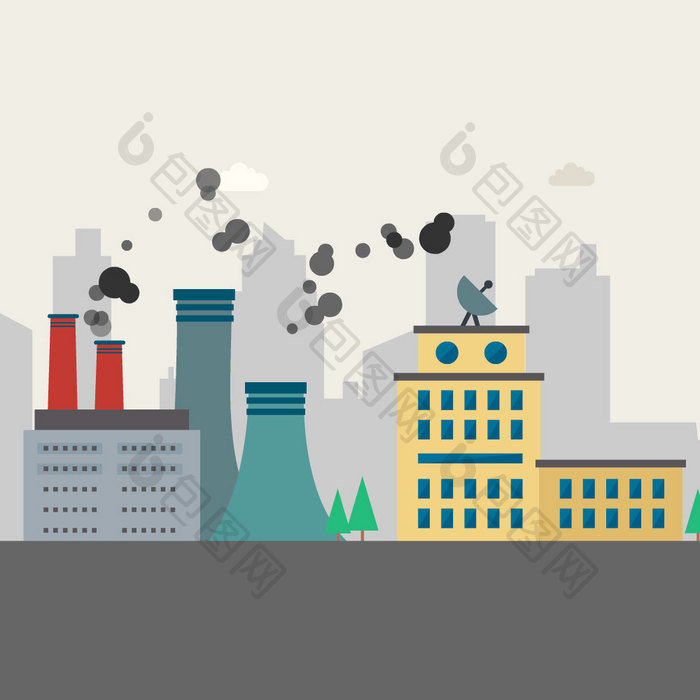 城市工厂排放烟雾空气污染动图GIF