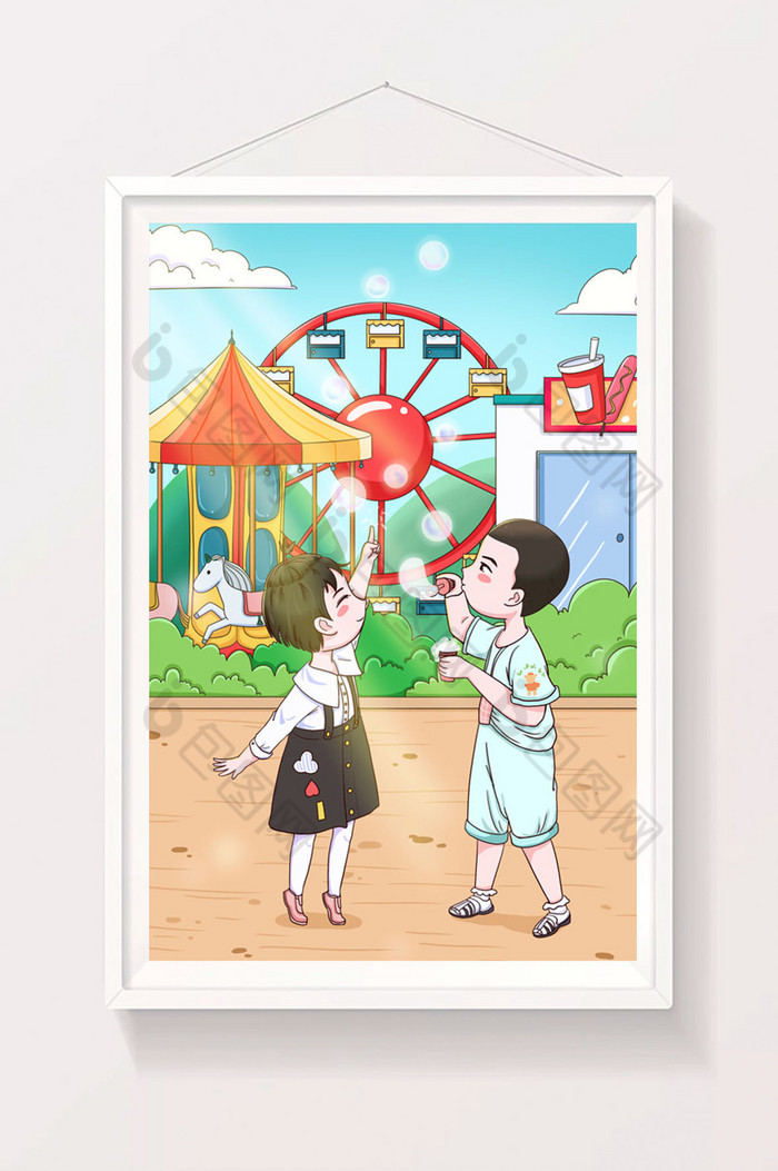 游乐园儿童节插画图片素材免费下载,本次作品主题是插画,使用场景是