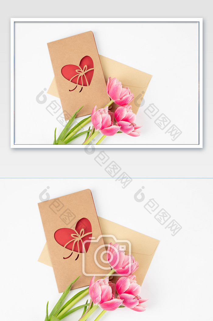 信封和鲜花花枝摄影图