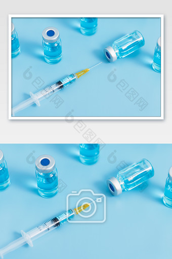 医疗健康疫苗药品创意蓝色背景图片