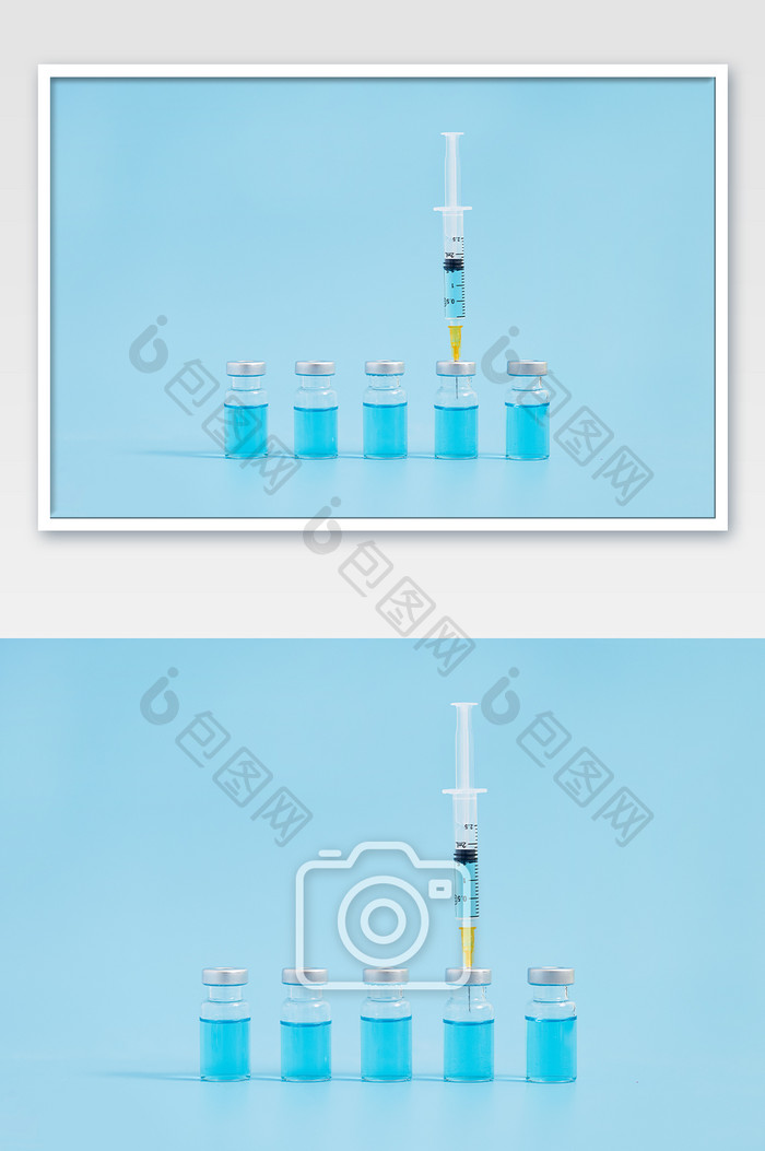 医疗药品注射器医用蓝色背景图