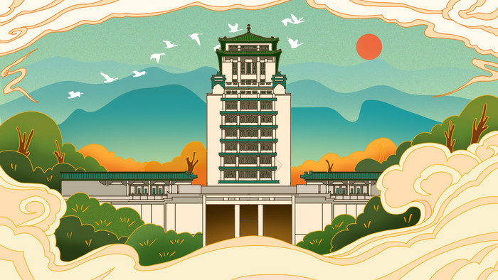 北京民族文化宫插画图片