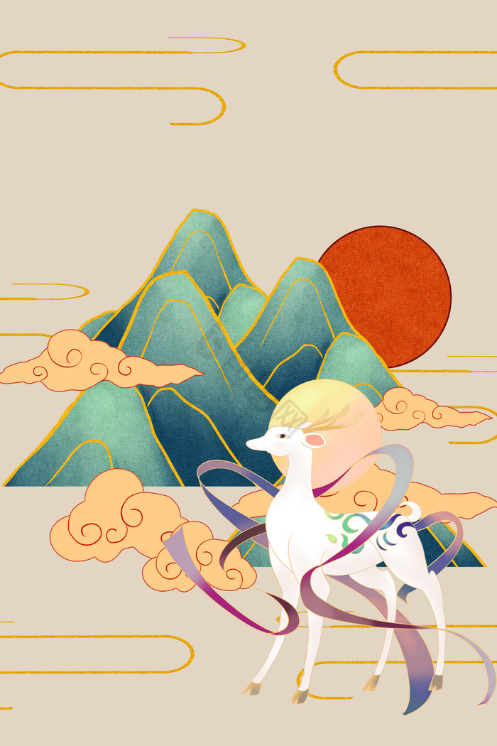 敦煌九色鹿动物九色鹿小鹿飘带九色鹿鹿装饰飘带九色鹿神话故事敦煌